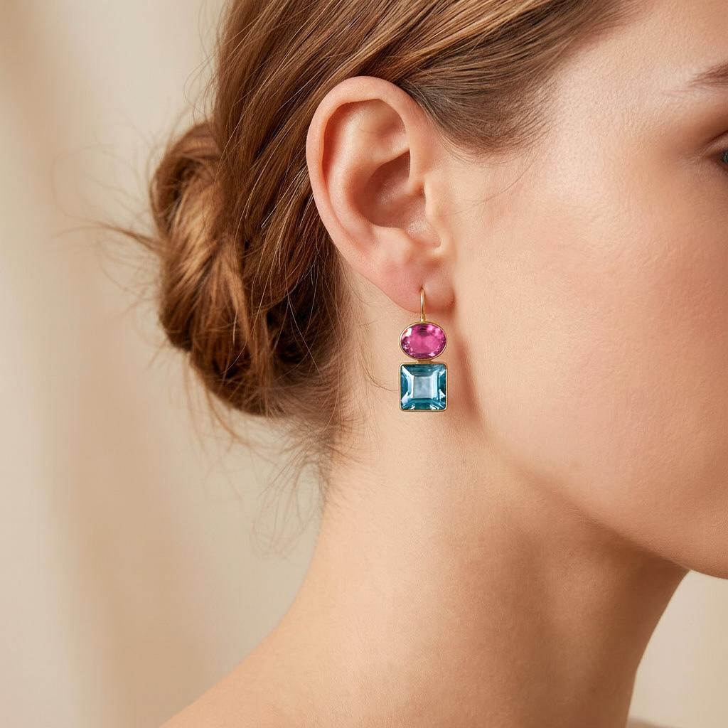 Topaz and amethyst 14k gold earrings In condizioni Nuovo in vendita a Istanbul, TR