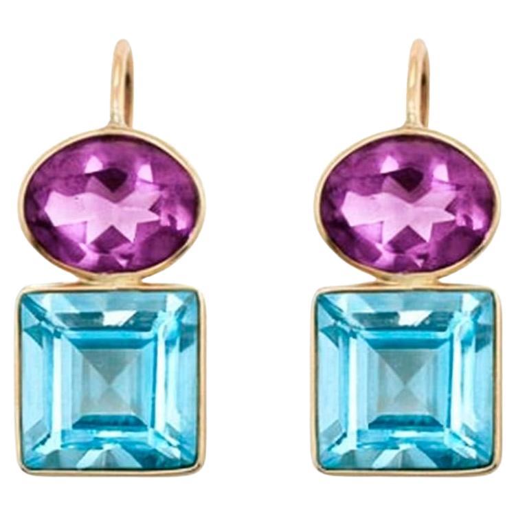 Topaz and amethyst 14k gold earrings