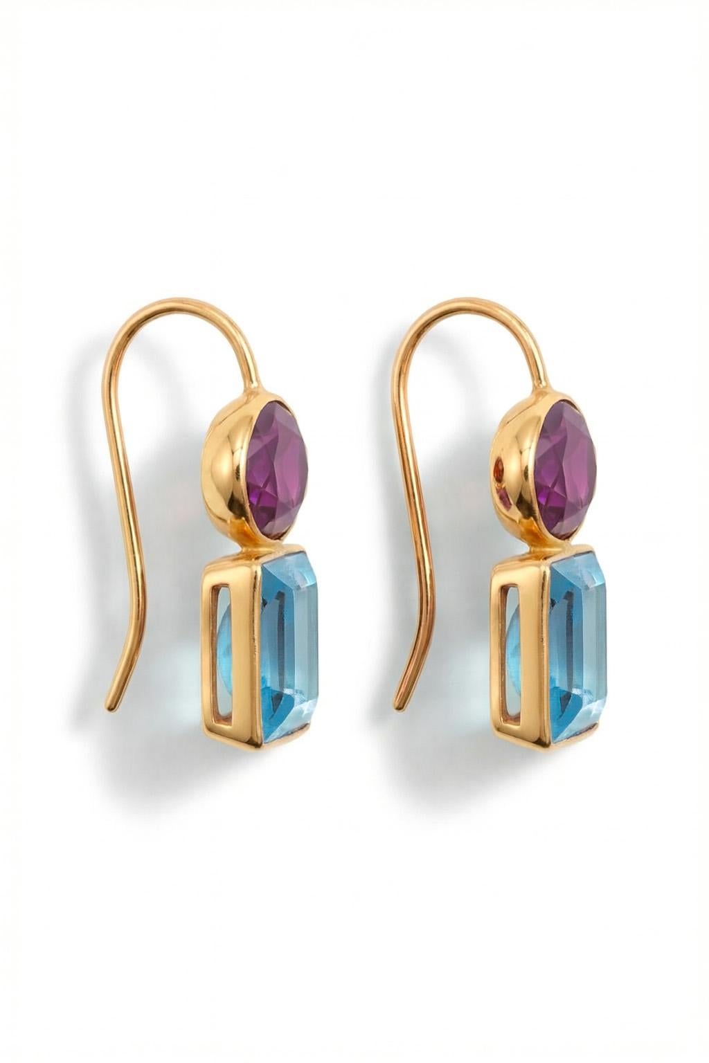 Taglio ovale Topaz and amethyst earrings in vendita