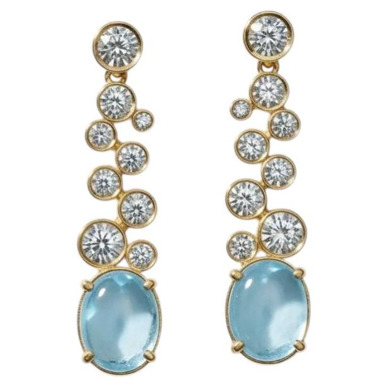 Topaz and Colorless Topaz Drop Earrings studs 14k gold