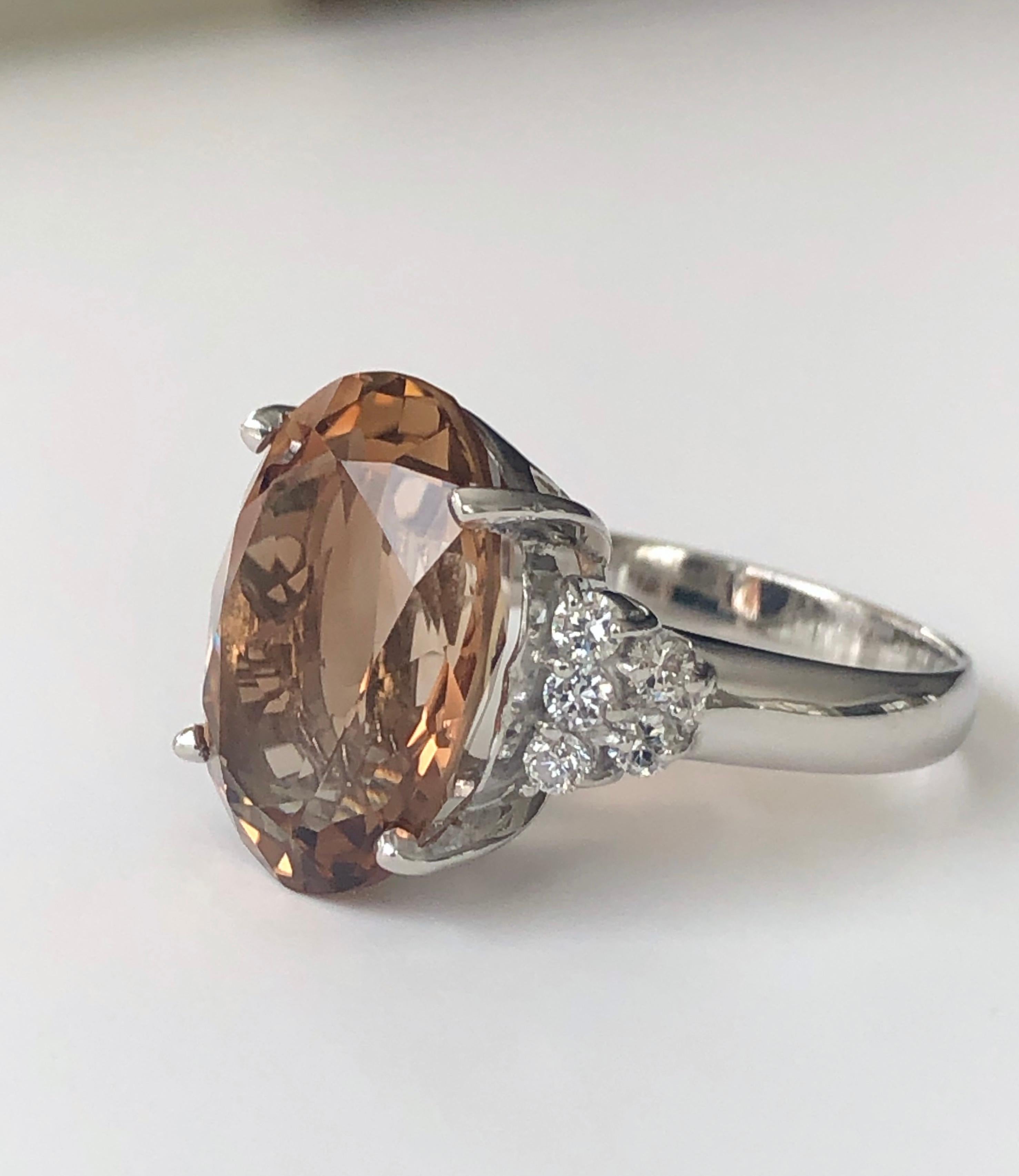 10.78 Carat Natural Imperial Topaz Diamond Estate Platinum Ring For Sale 8