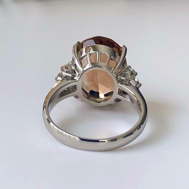 Oval Cut Topaz and Diamond Estate Platinum Cocktail Ring For Sale