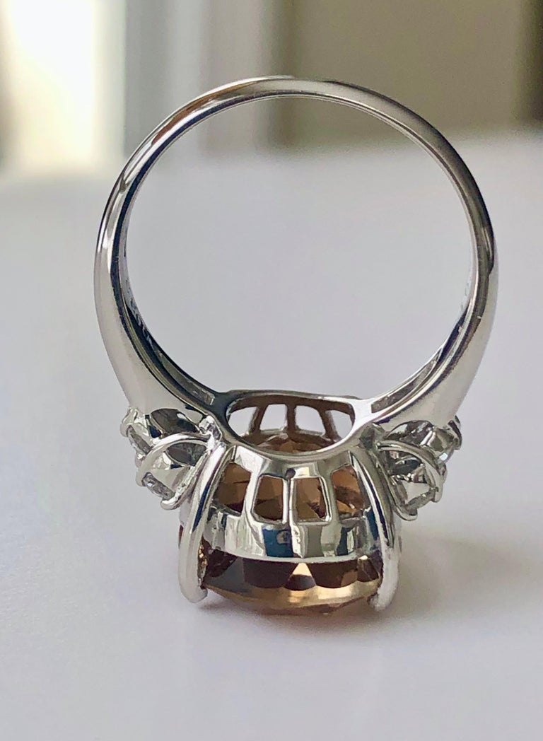 Topaz and Diamond Estate Platinum Cocktail Ring In Excellent Condition For Sale In Brunswick, ME