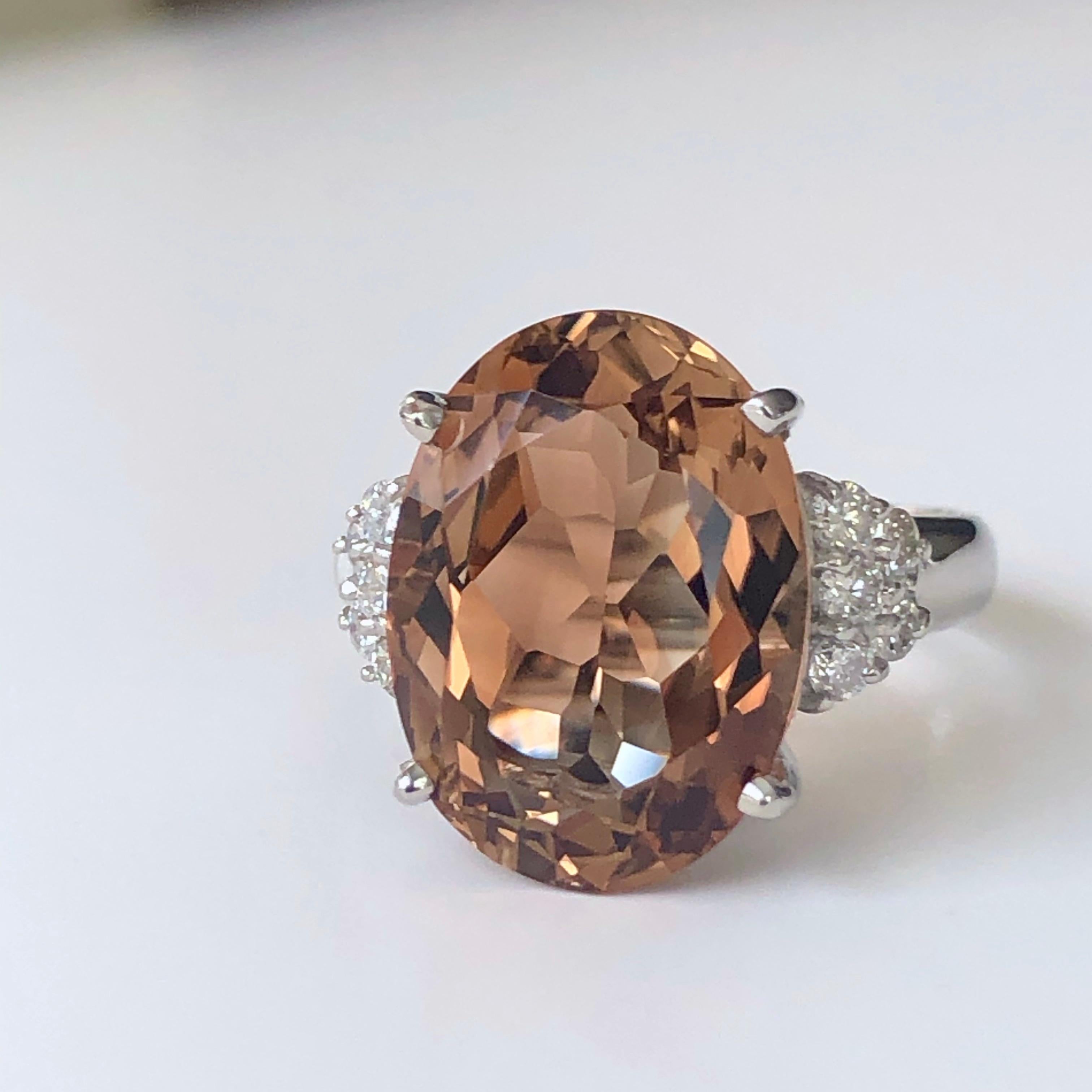 Women's 10.78 Carat Natural Imperial Topaz Diamond Estate Platinum Ring For Sale