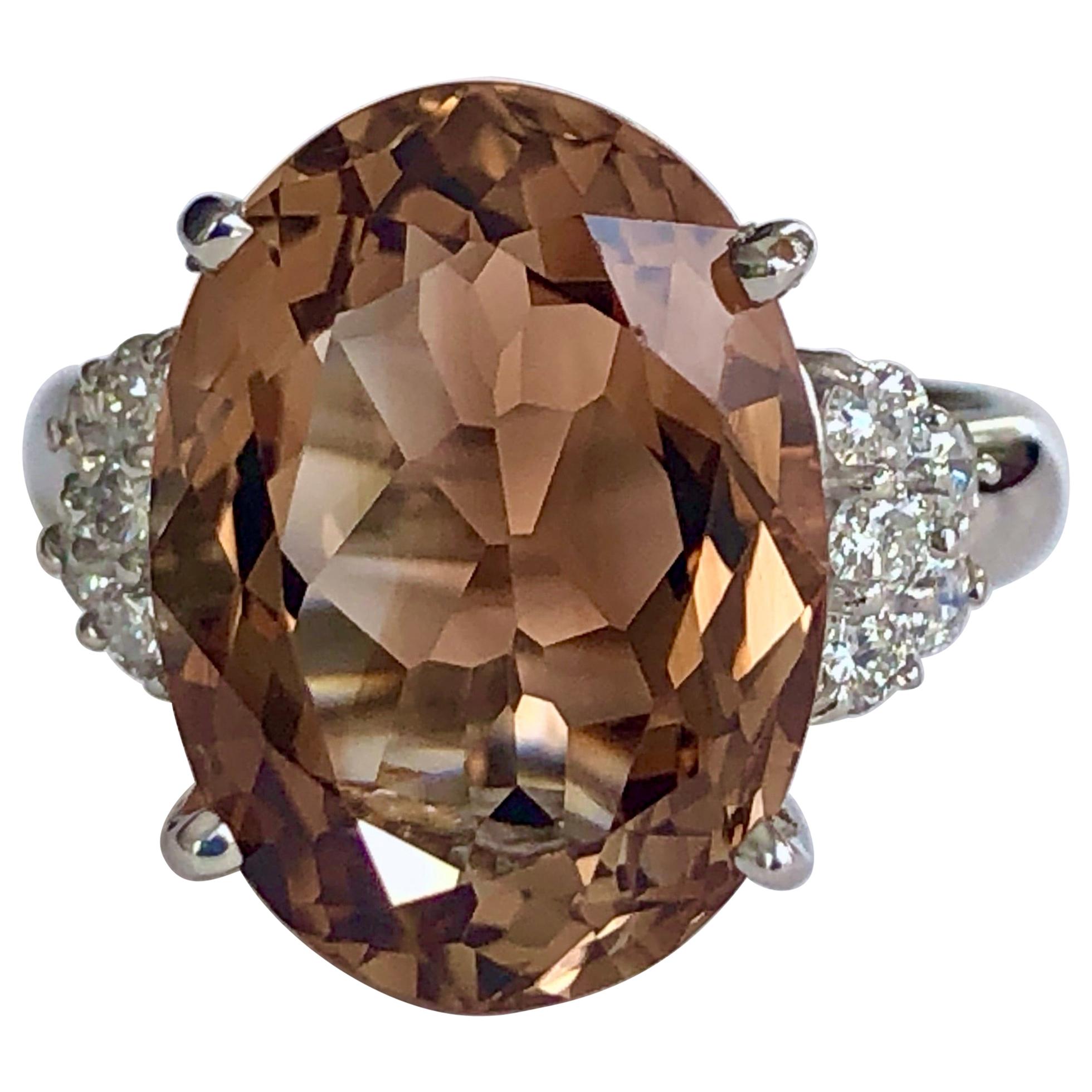 10.78 Carat Natural Imperial Topaz Diamond Estate Platinum Ring For Sale