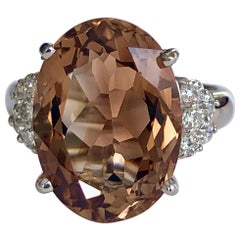 10.78 Carat Natural Imperial Topaz Diamond Estate Platinum Ring