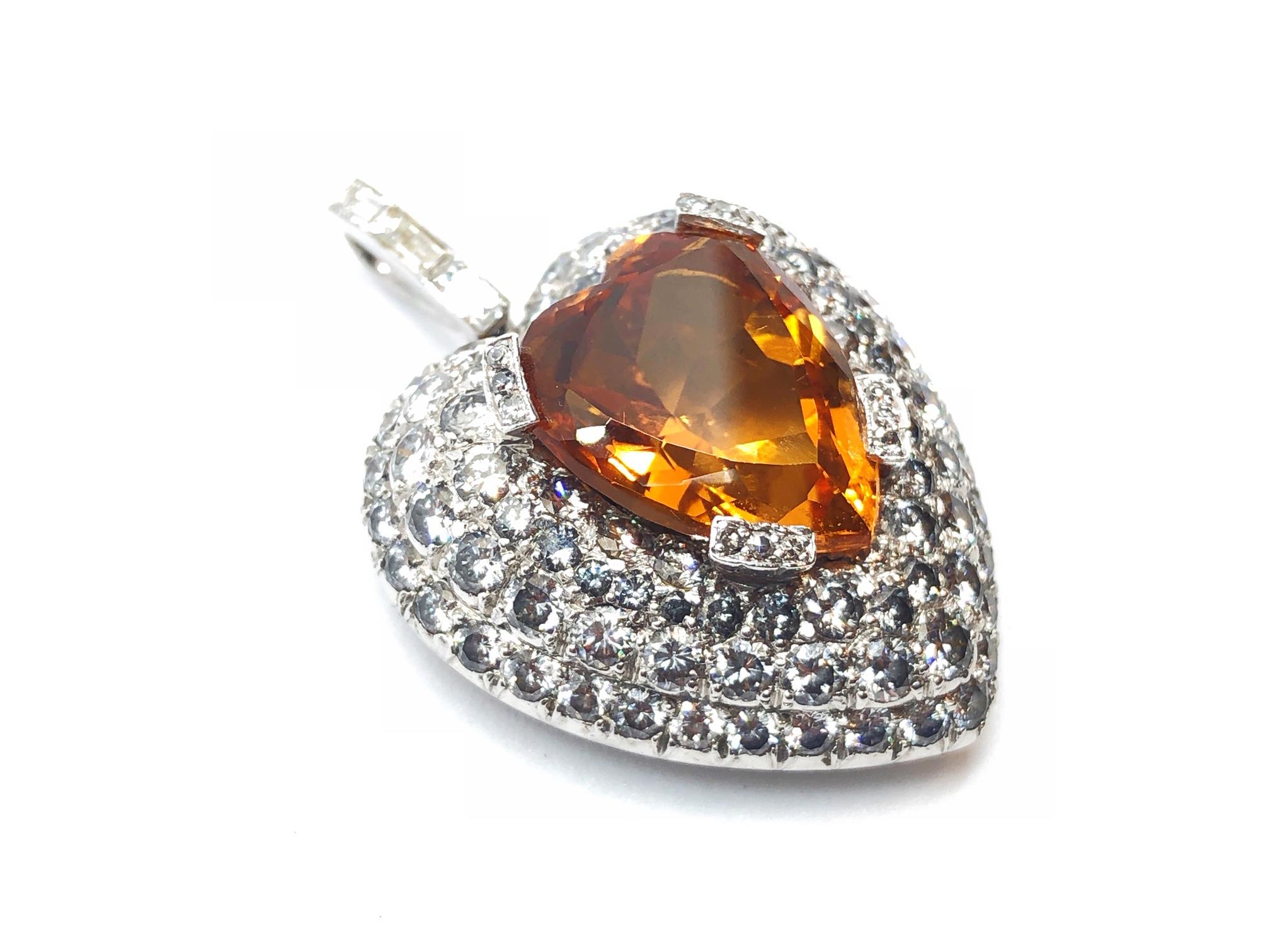 Modern Topaz and Diamond Heart Pendant, 5.00 Carat For Sale