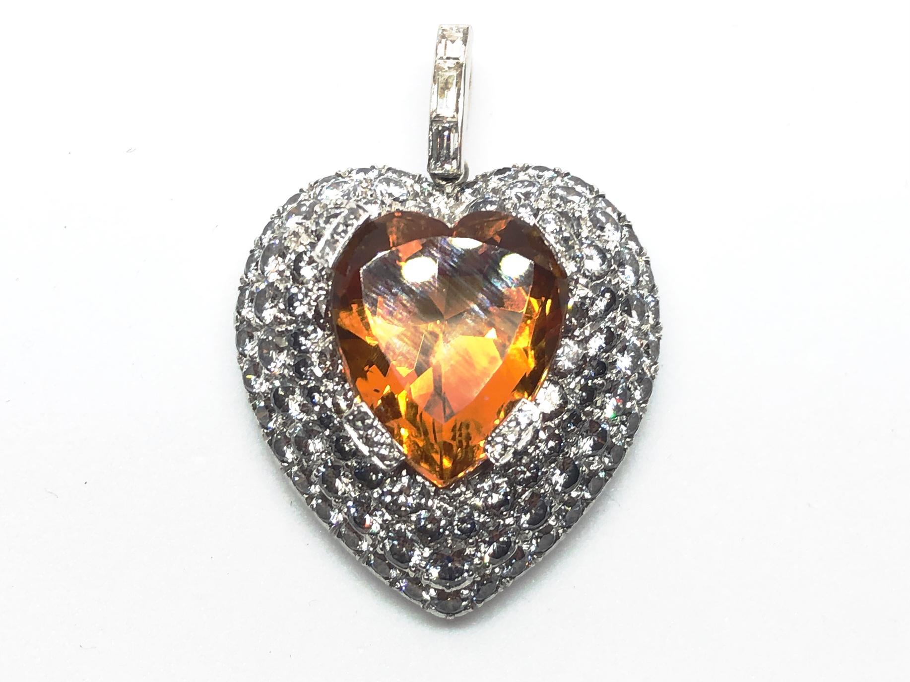 Heart Cut Topaz and Diamond Heart Pendant, 5.00 Carat For Sale