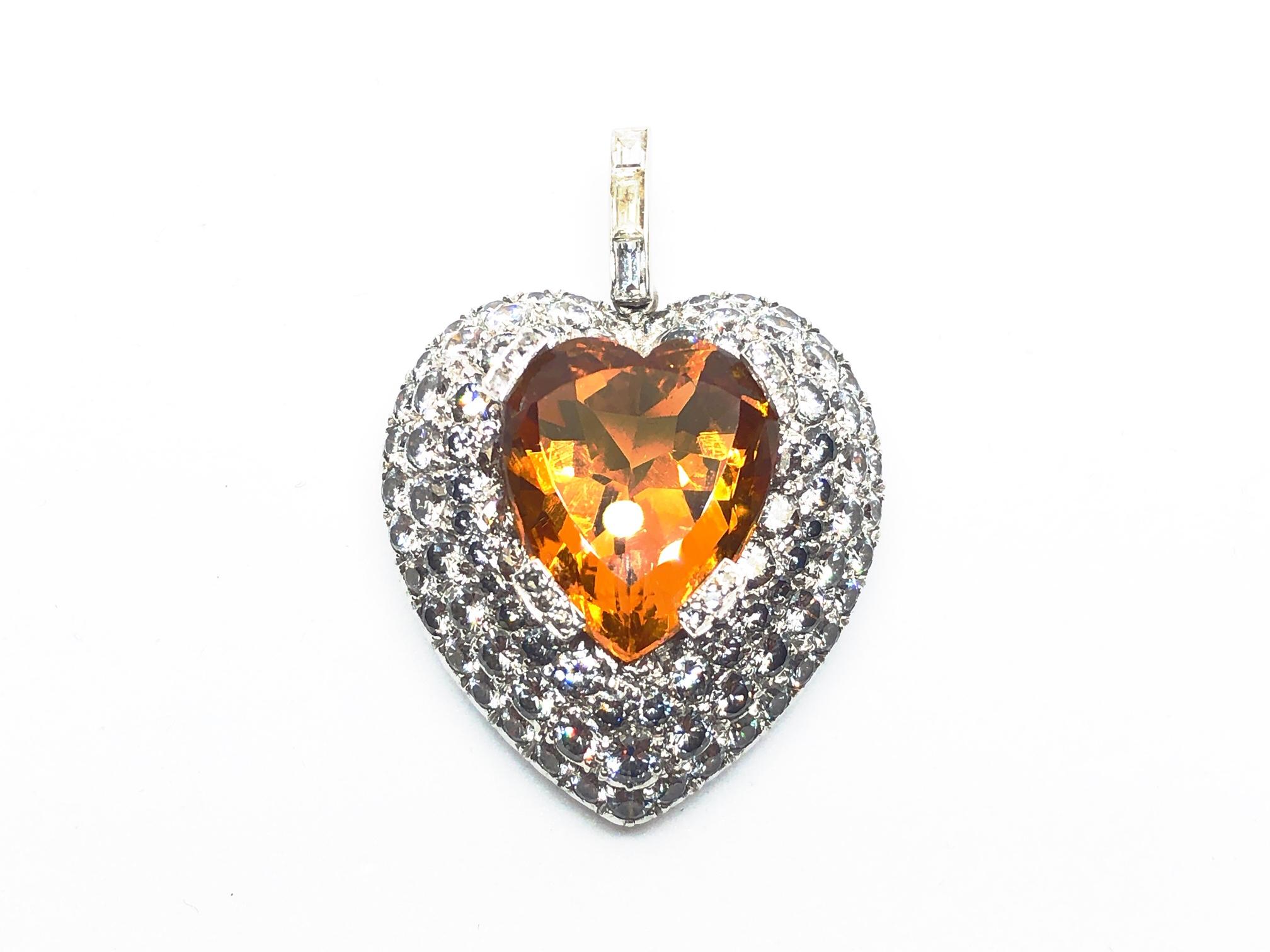 Women's Topaz and Diamond Heart Pendant, 5.00 Carat For Sale