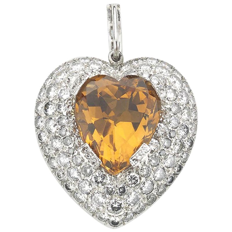 Topaz and Diamond Heart Pendant, 5.00 Carat For Sale