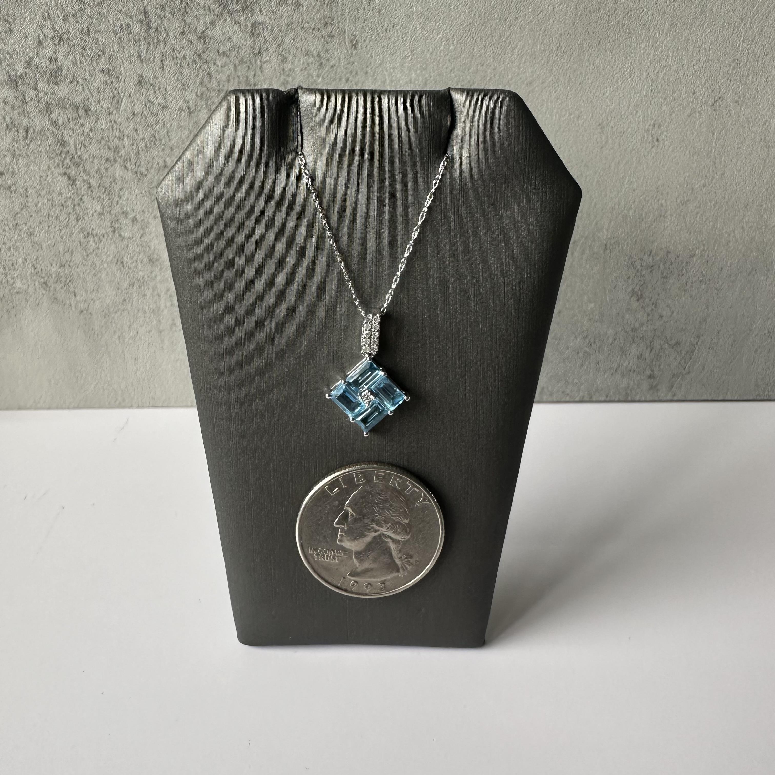 Topaz and Diamond Necklace in 10kt White Gold - 18 Inches, New In New Condition In West Hempstead, NY