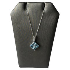 Topaz and Diamond Necklace in 10kt White Gold - 18 Inches, New