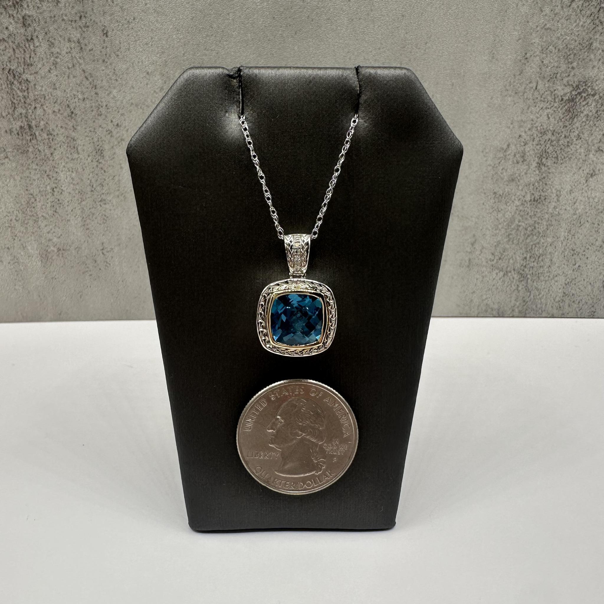 Collana di Topazi e Diamanti in Argento Sterling con Accenti in Oro 14kt - 10mm, 18in, Nuovo In condizioni Nuovo in vendita a West Hempstead, NY