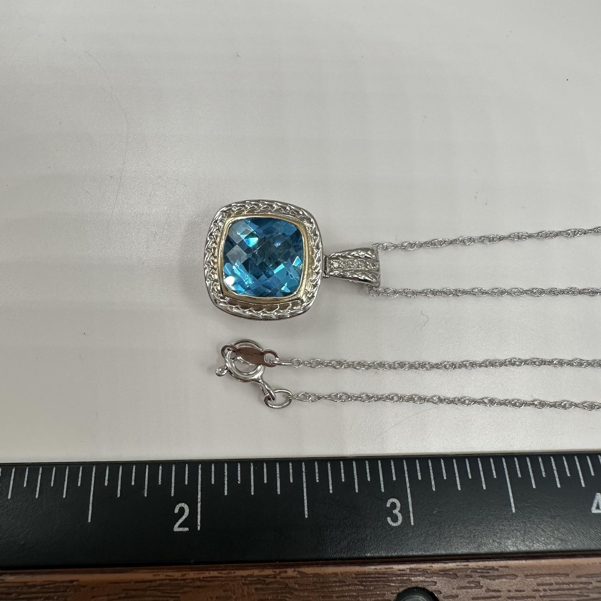 Donna Collana di Topazi e Diamanti in Argento Sterling con Accenti in Oro 14kt - 10mm, 18in, Nuovo in vendita