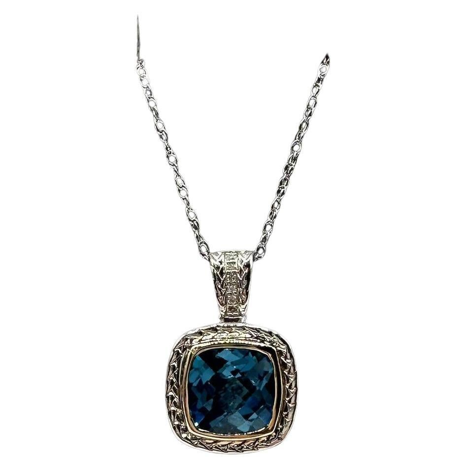 Collier de topazes et de diamants en argent sterling et or 14kt - 10mm, 18in, New