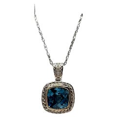 Collana di Topazi e Diamanti in Argento Sterling con Accenti in Oro 14kt - 10mm, 18in, Nuovo