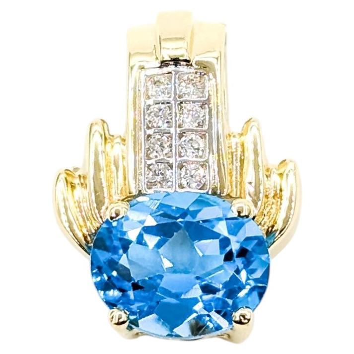Topaz and Diamond Pendant in 14k Yellow Gold For Sale