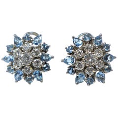 Topaz and Diamond Platinum Blossom Earclips