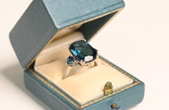 8 Carat Topaz Diamond Ring. Elongated Topaz 14k White Gold Ring Birthstone