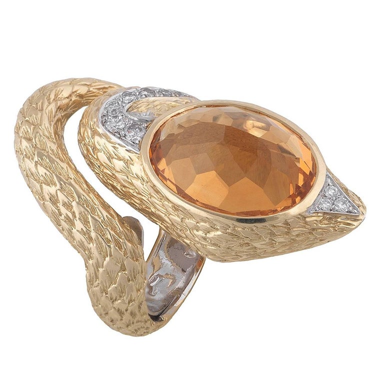 Topaz and Diamond Snake Ring For Sale