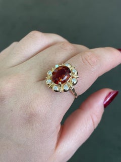 Topaz and Diamond Vintage Ring 5 Ct Oval Topaz, 10k Yellow Gold, Cocktail Ring