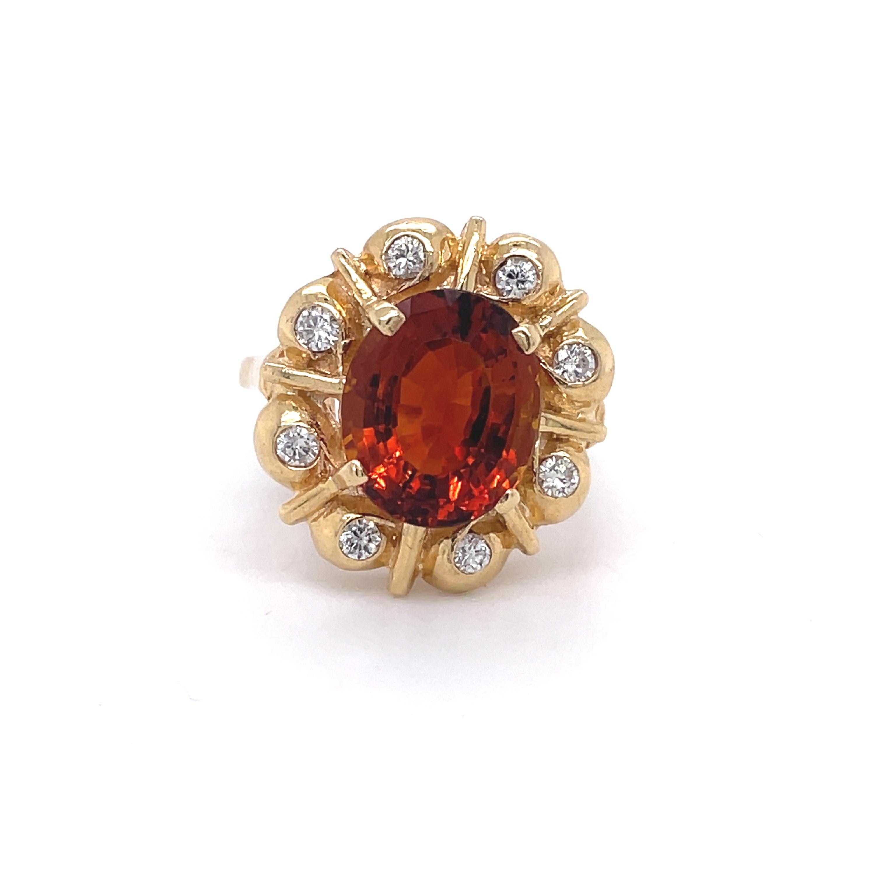 Victorian Topaz and Diamond Vintage Ring 5 Ct Oval Topaz, 10k Yellow Gold, Cocktail Ring For Sale