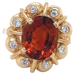 Topaz and Diamond Retro Ring 5 Ct Oval Topaz, 10k Yellow Gold, Cocktail Ring