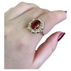 Topaz and Diamond Vintage Ring 5 Ct Oval Topaz, 10k Yellow Gold, Cocktail Ring