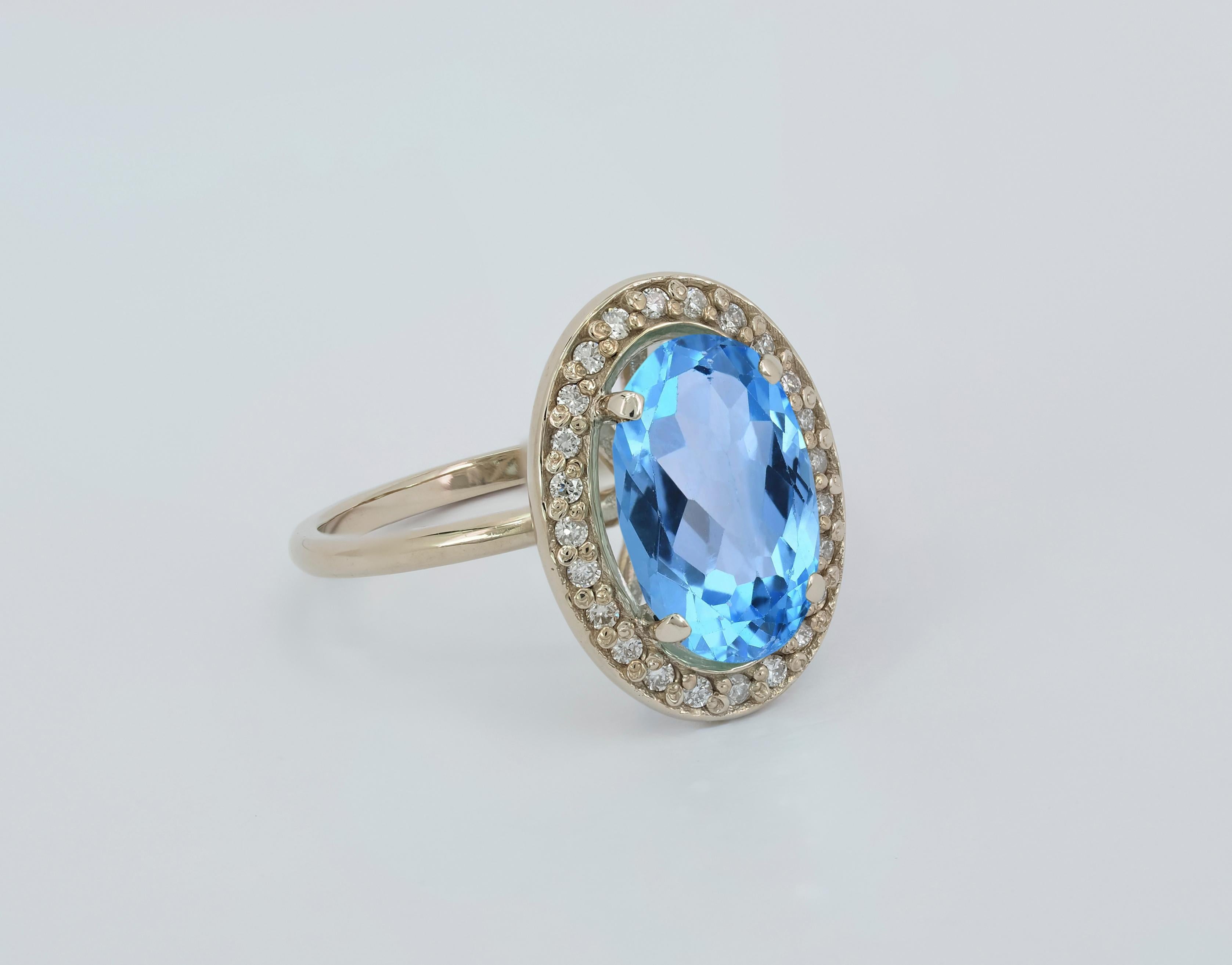 Oval Cut Topaz and diamonds 14k gold ring.  For Sale