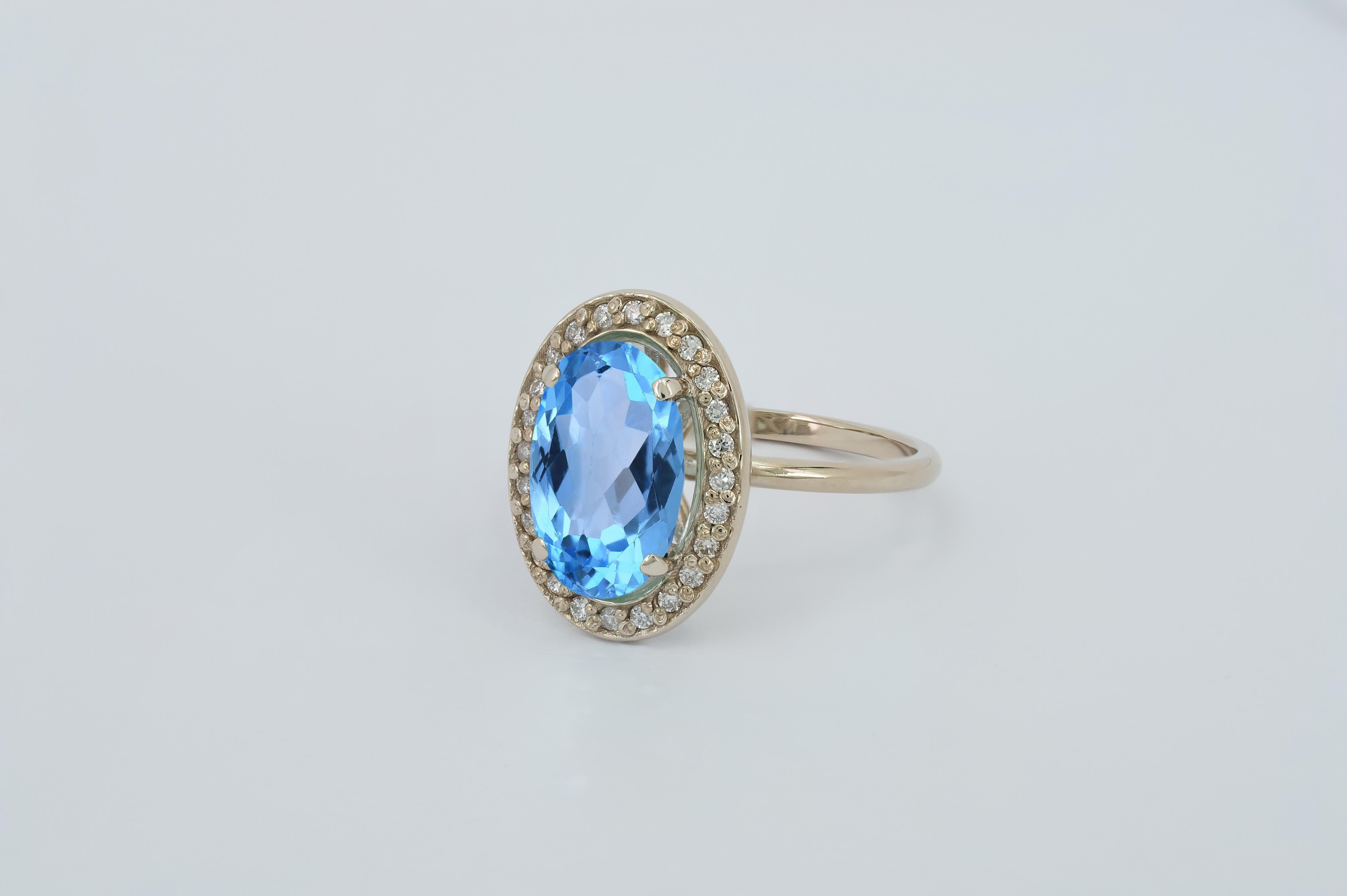 Topaz and diamonds 14k gold ring.  In New Condition For Sale In Istanbul, TR
