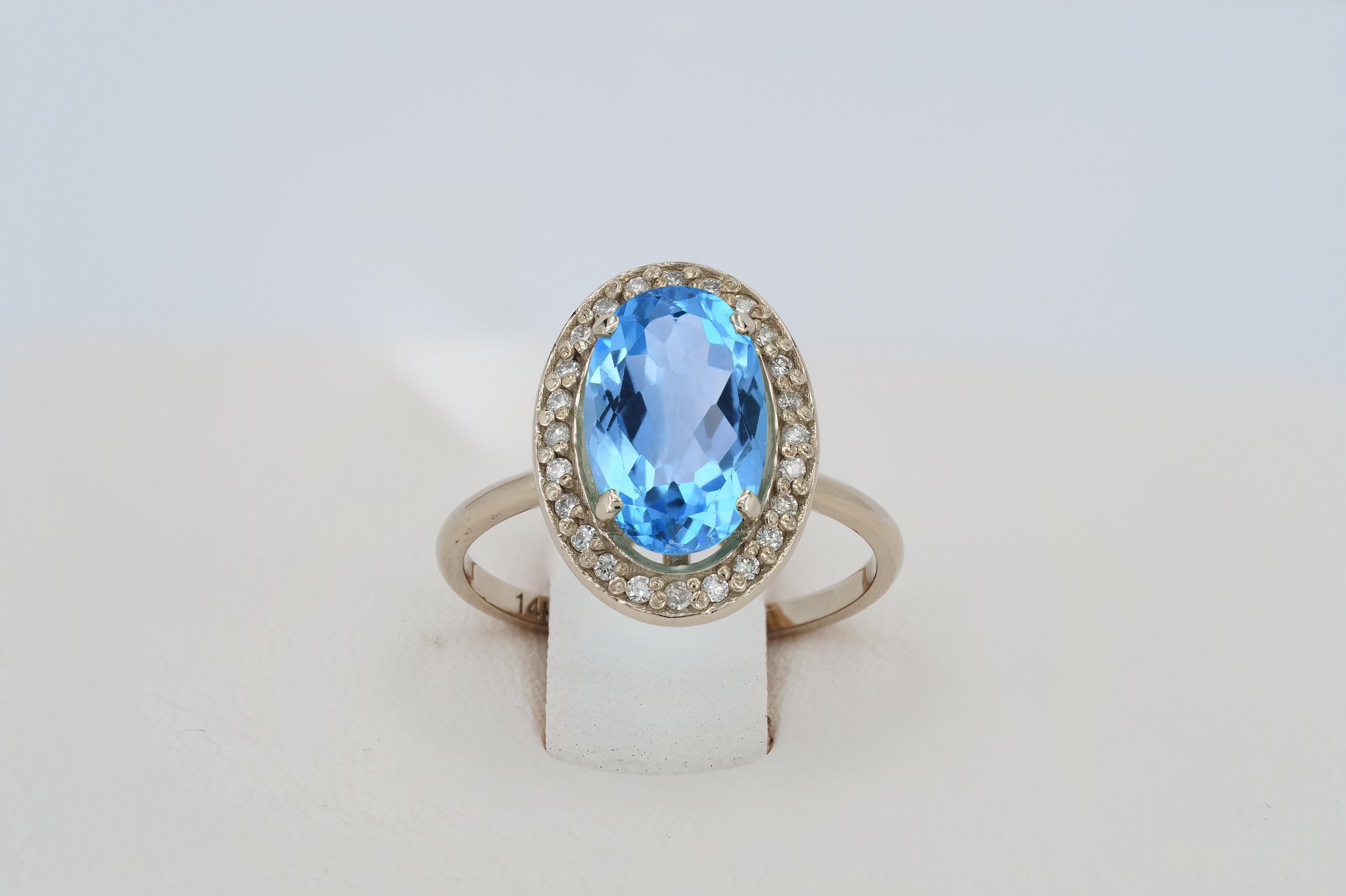 For Sale:  Topaz and diamonds 14k gold ring. 6