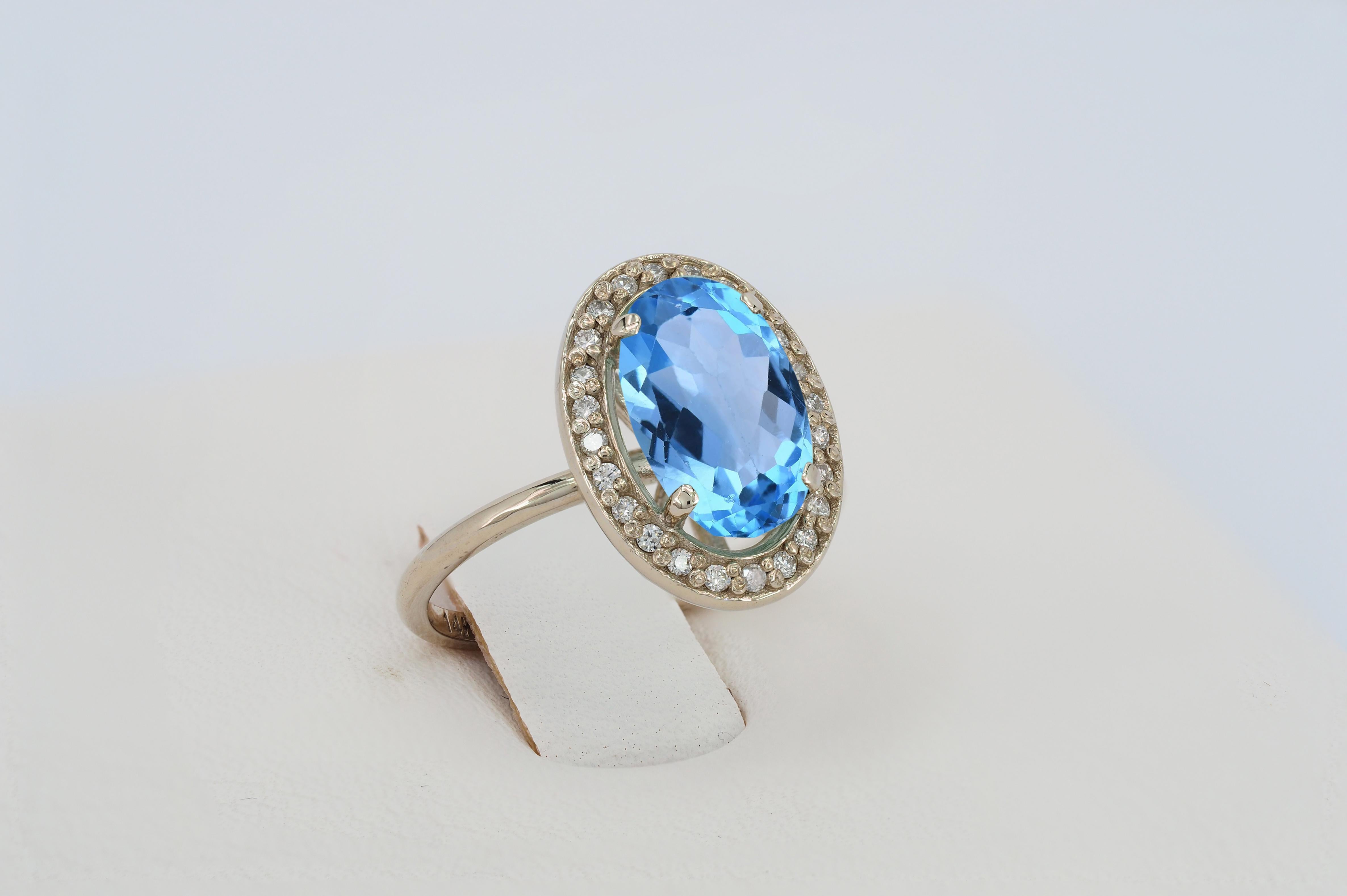 For Sale:  Topaz and diamonds 14k gold ring. 8
