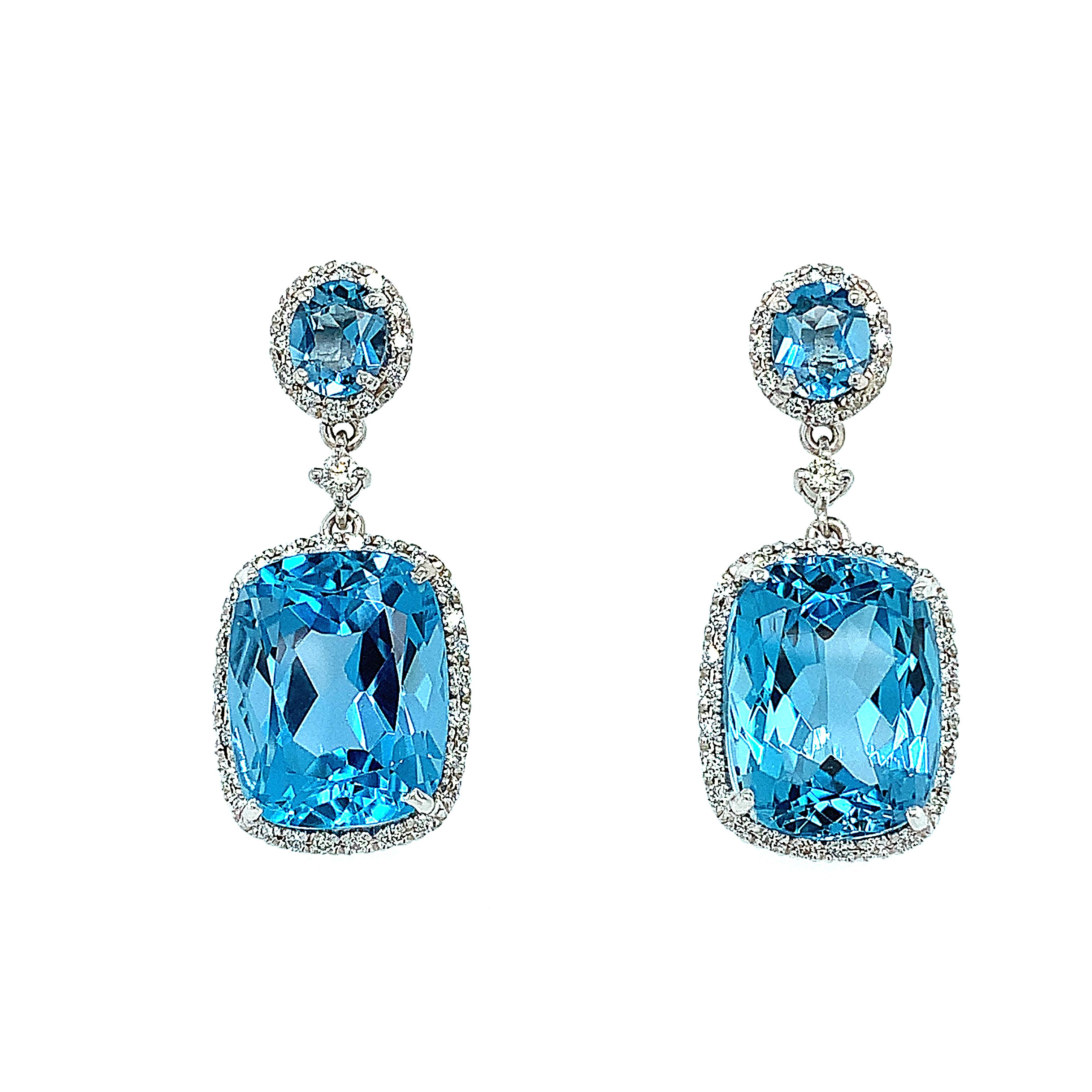 Topaz and diamonds art deco drop earrings 18k white gold In New Condition For Sale In London, GB