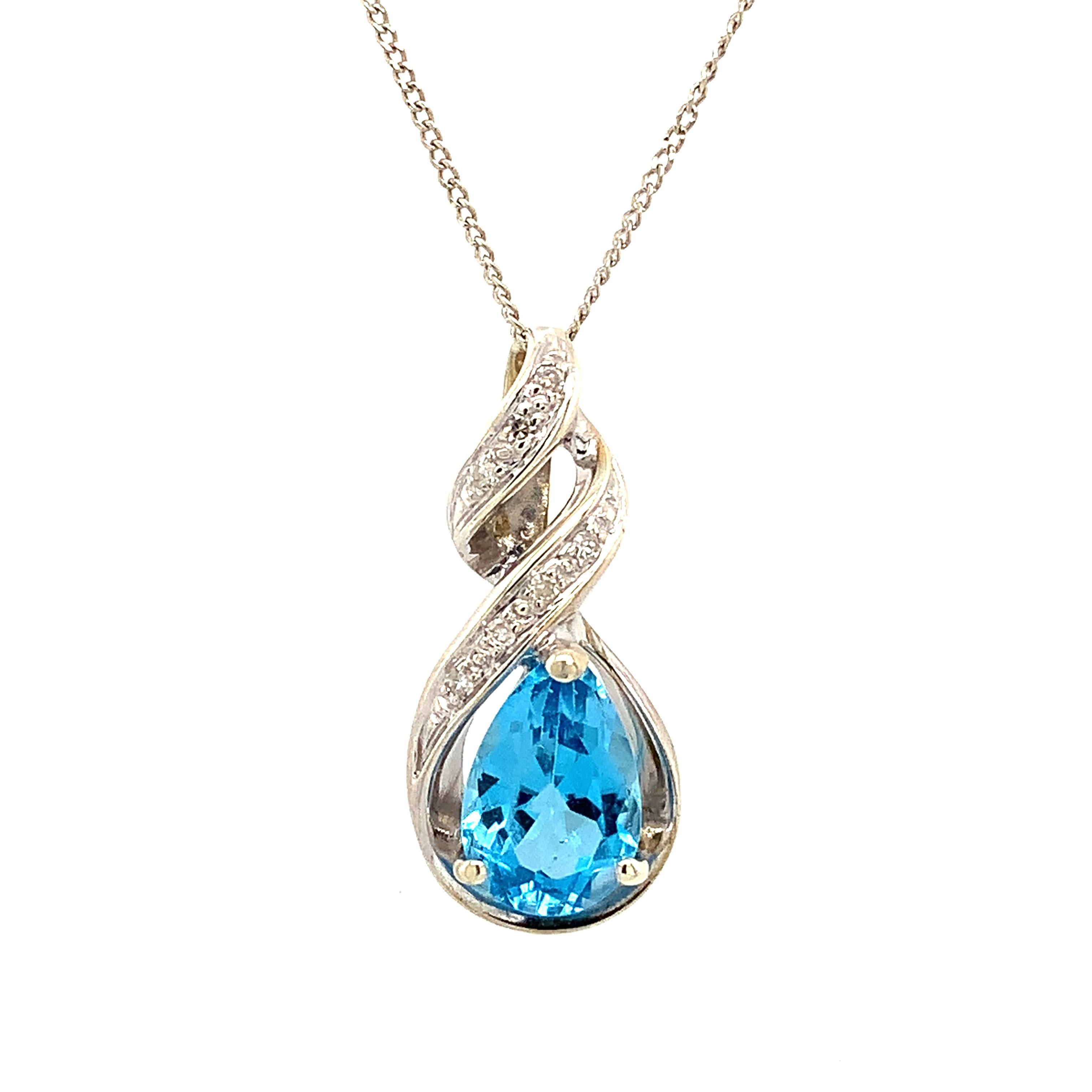 Topaz and diamonds art deco drop pendant necklace white gold In New Condition For Sale In London, GB