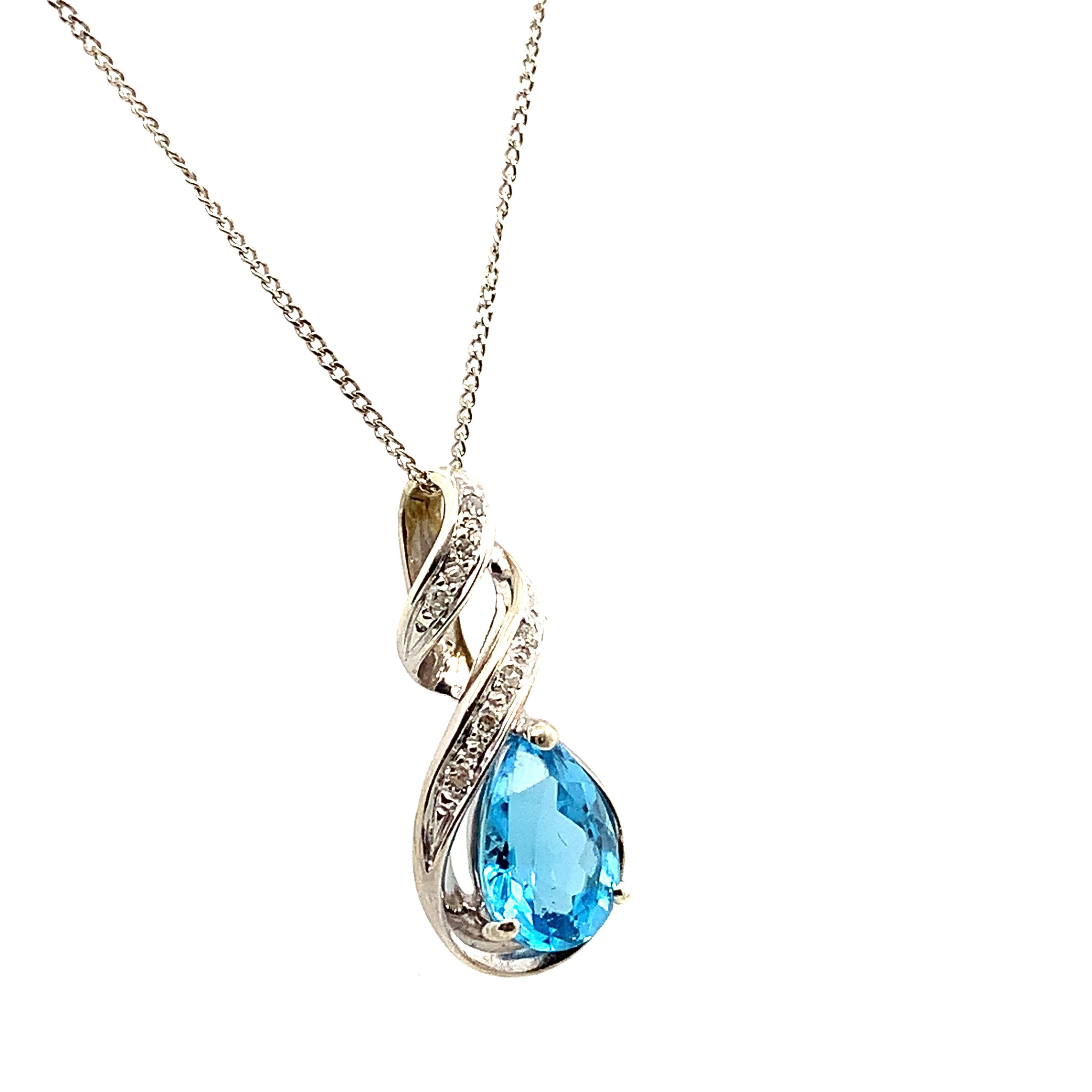 Women's Topaz and diamonds art deco drop pendant necklace white gold For Sale