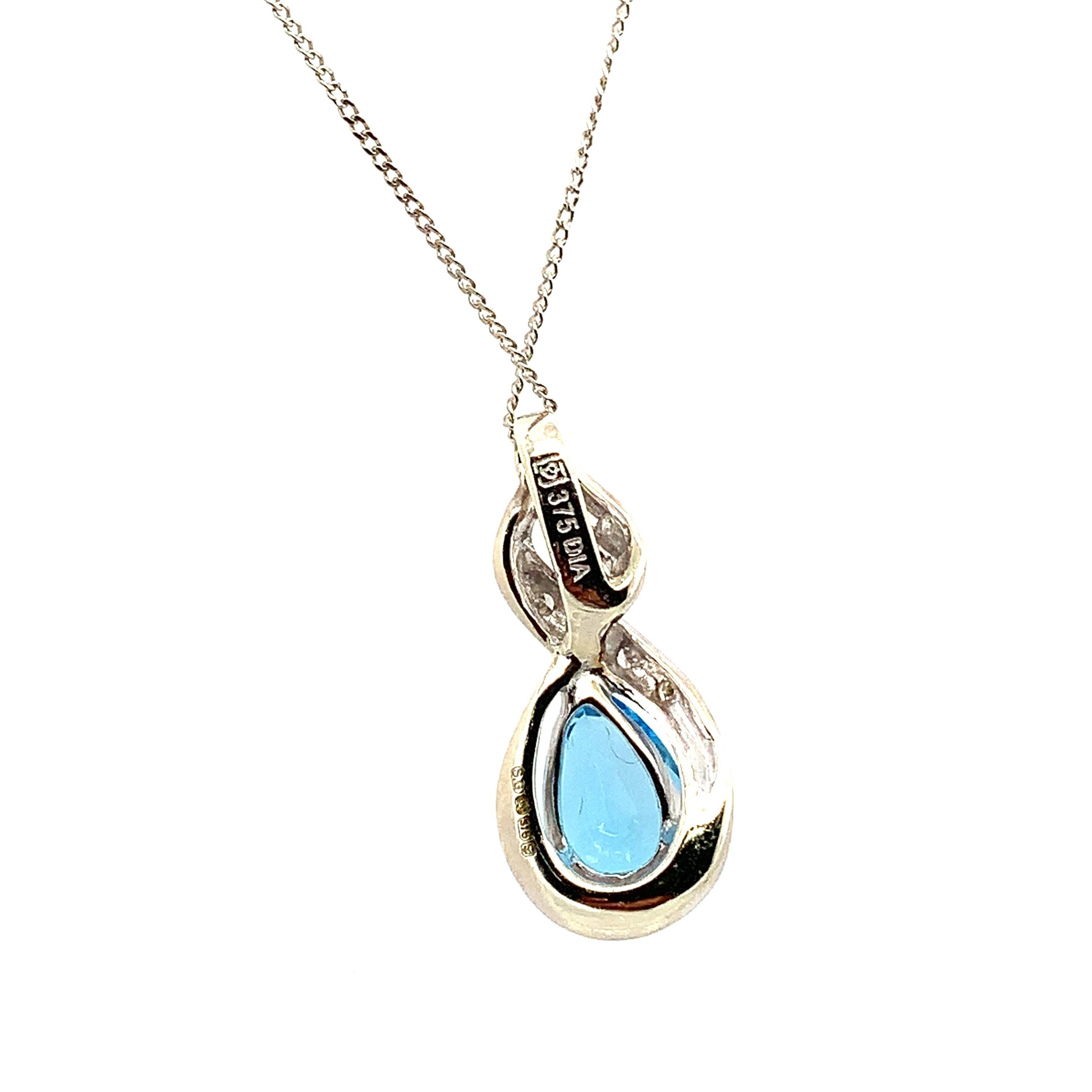 Topaz and diamonds art deco drop pendant necklace white gold For Sale 1