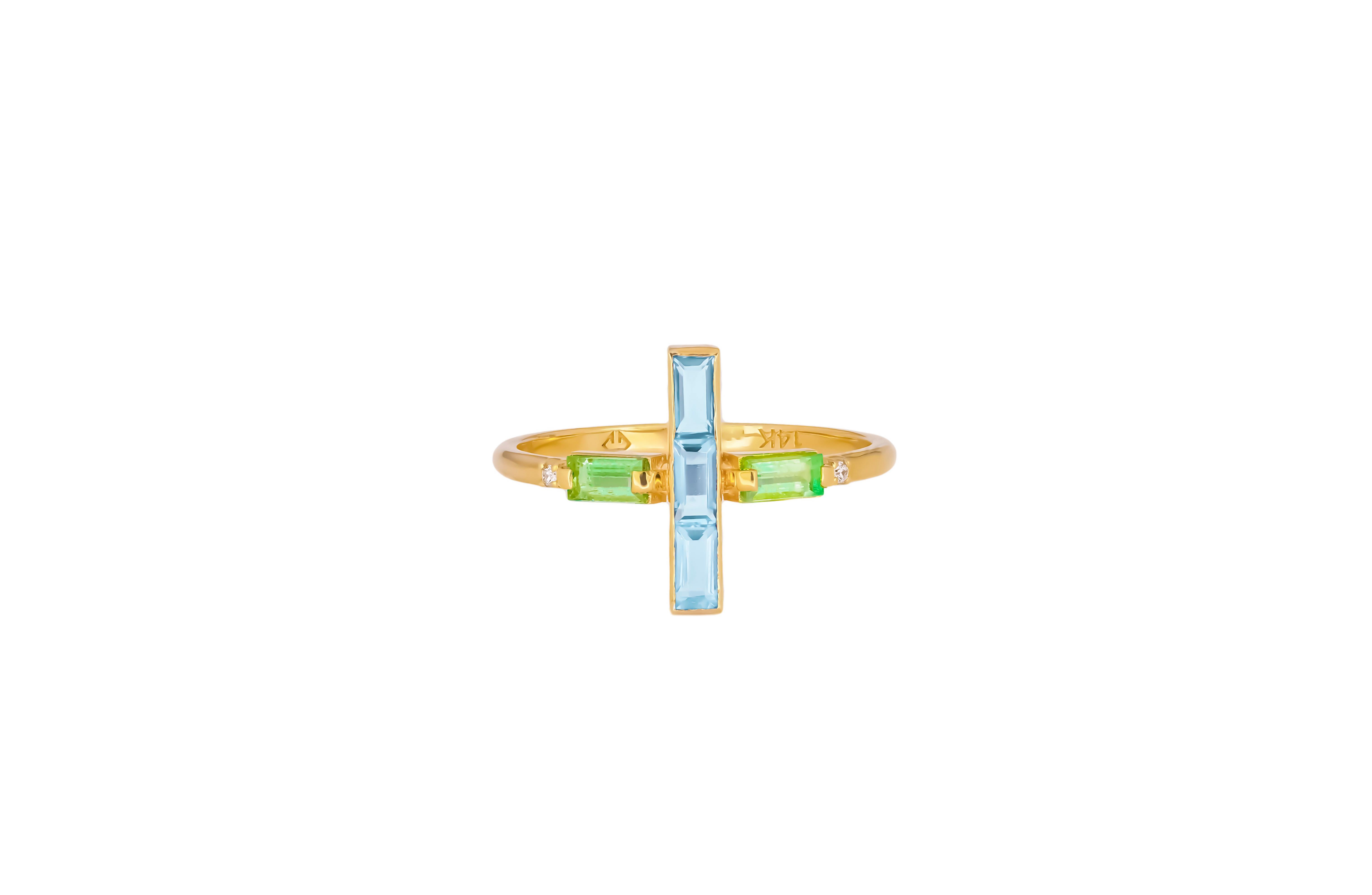 For Sale:  Topaz and peridot 14k gold ring.  3