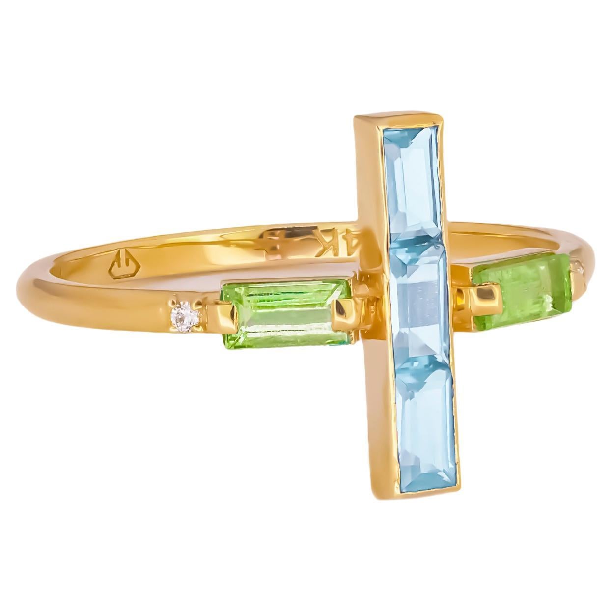 For Sale:  Topaz and peridot 14k gold ring.