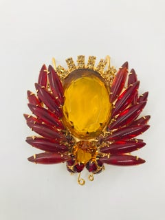 Topaz and Ruby Austrian Crystal Insect "Bug" Brooch