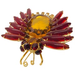 Topaz and Ruby Austrian Crystal Insect "Bug" Brooch