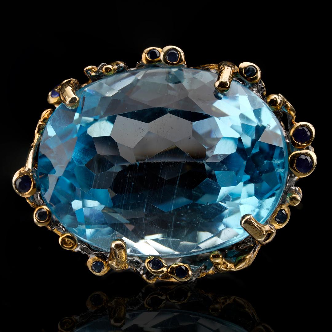 Women's or Men's Topaz and Sapphire Ring For Sale