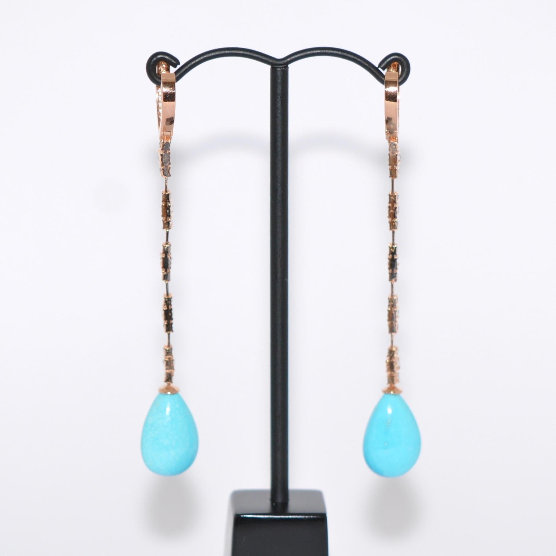 Topaz and Turquoise on Yellow Gold 18 Karat Chandelier Earrings In New Condition In Vannes, FR