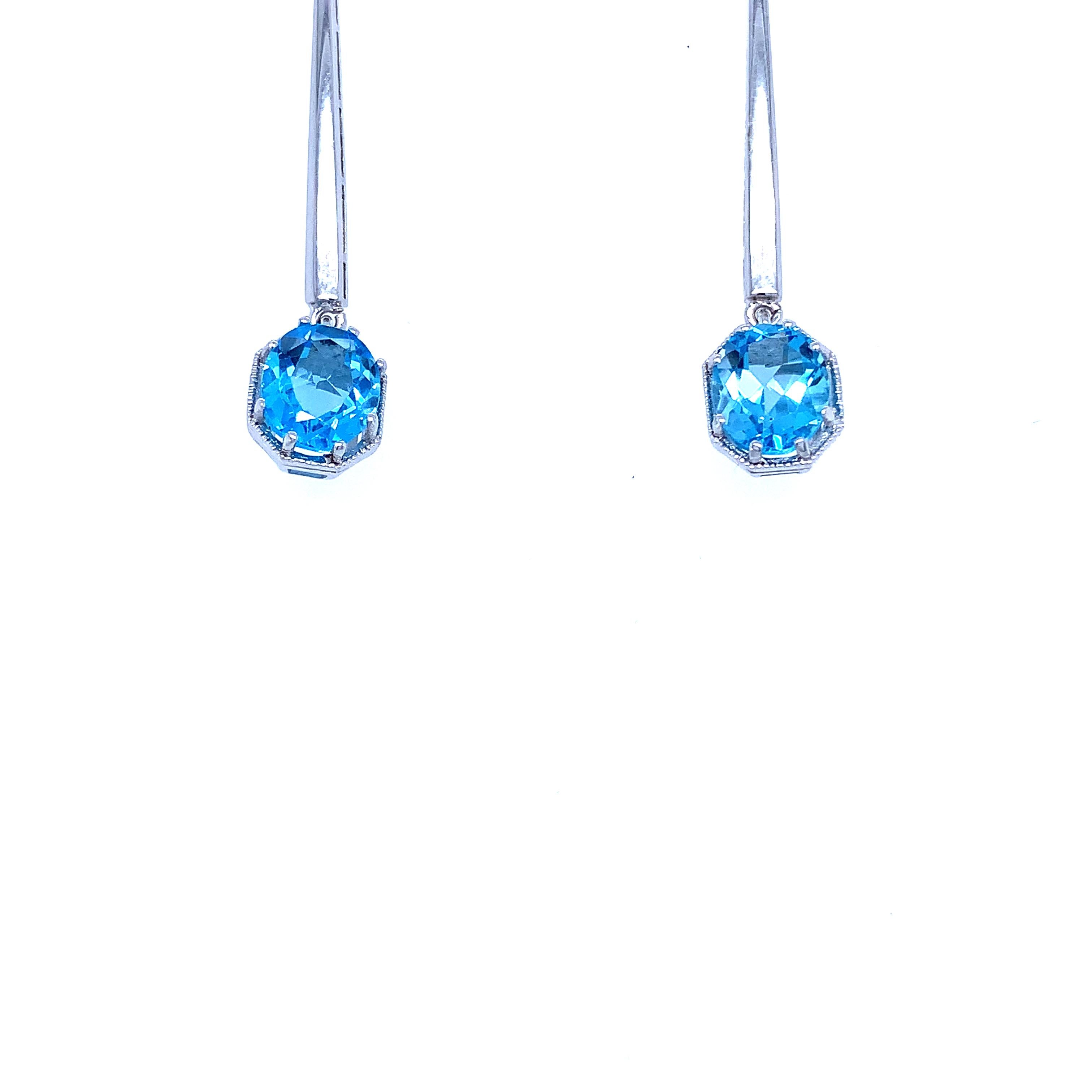 Art Deco Topaz art deco drop earrings 18k white gold For Sale