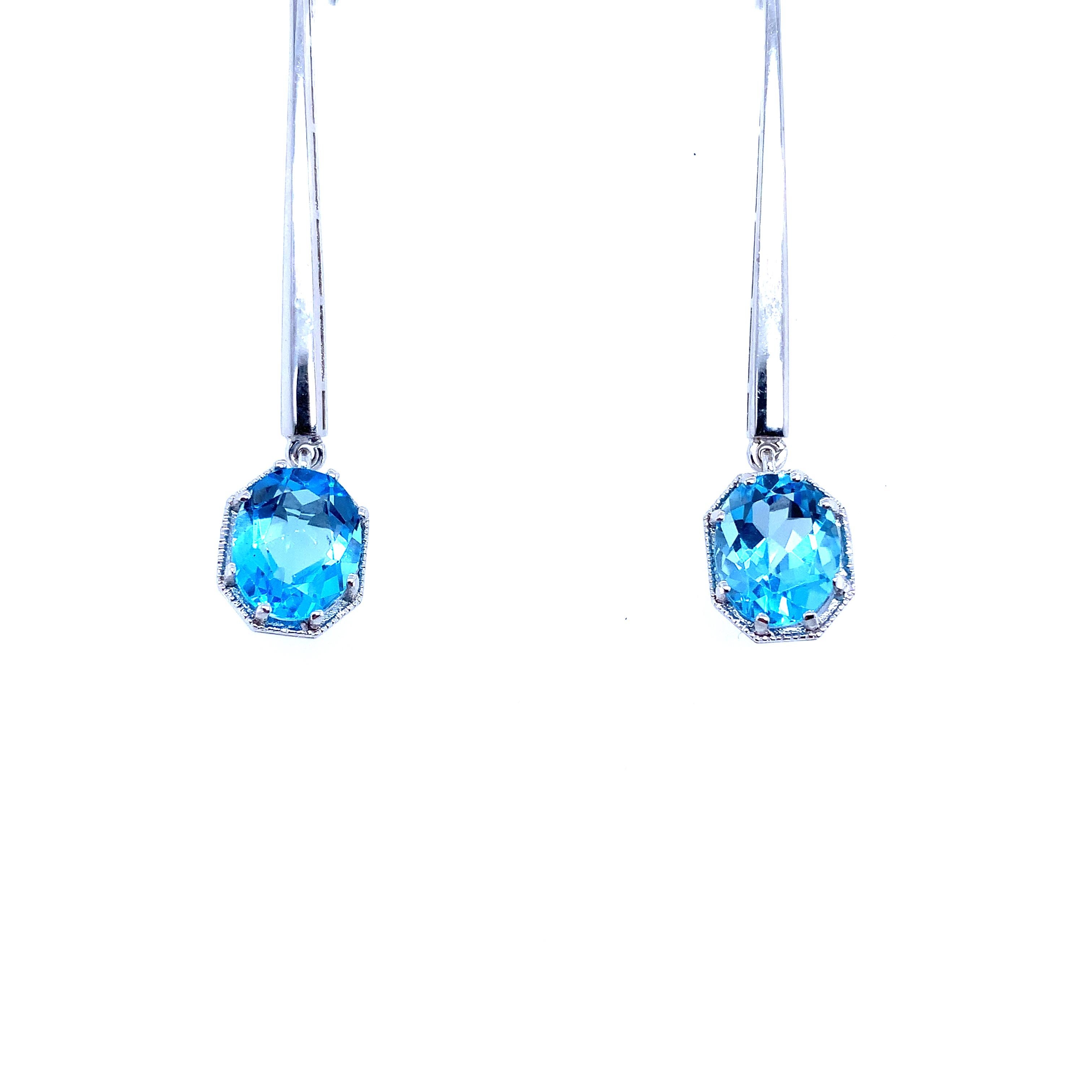 Oval Cut Topaz art deco drop earrings 18k white gold For Sale