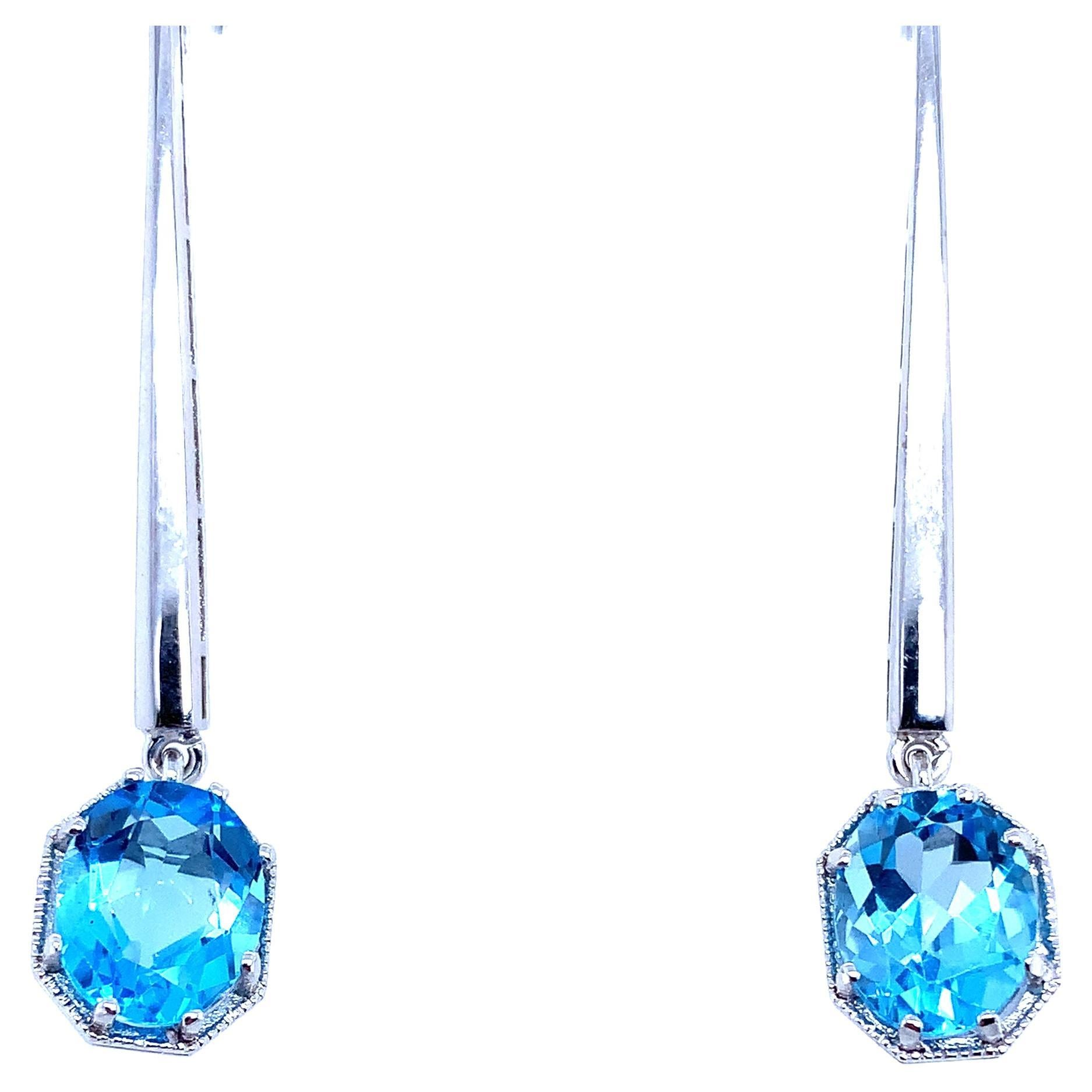 Topaz art deco drop earrings 18k white gold