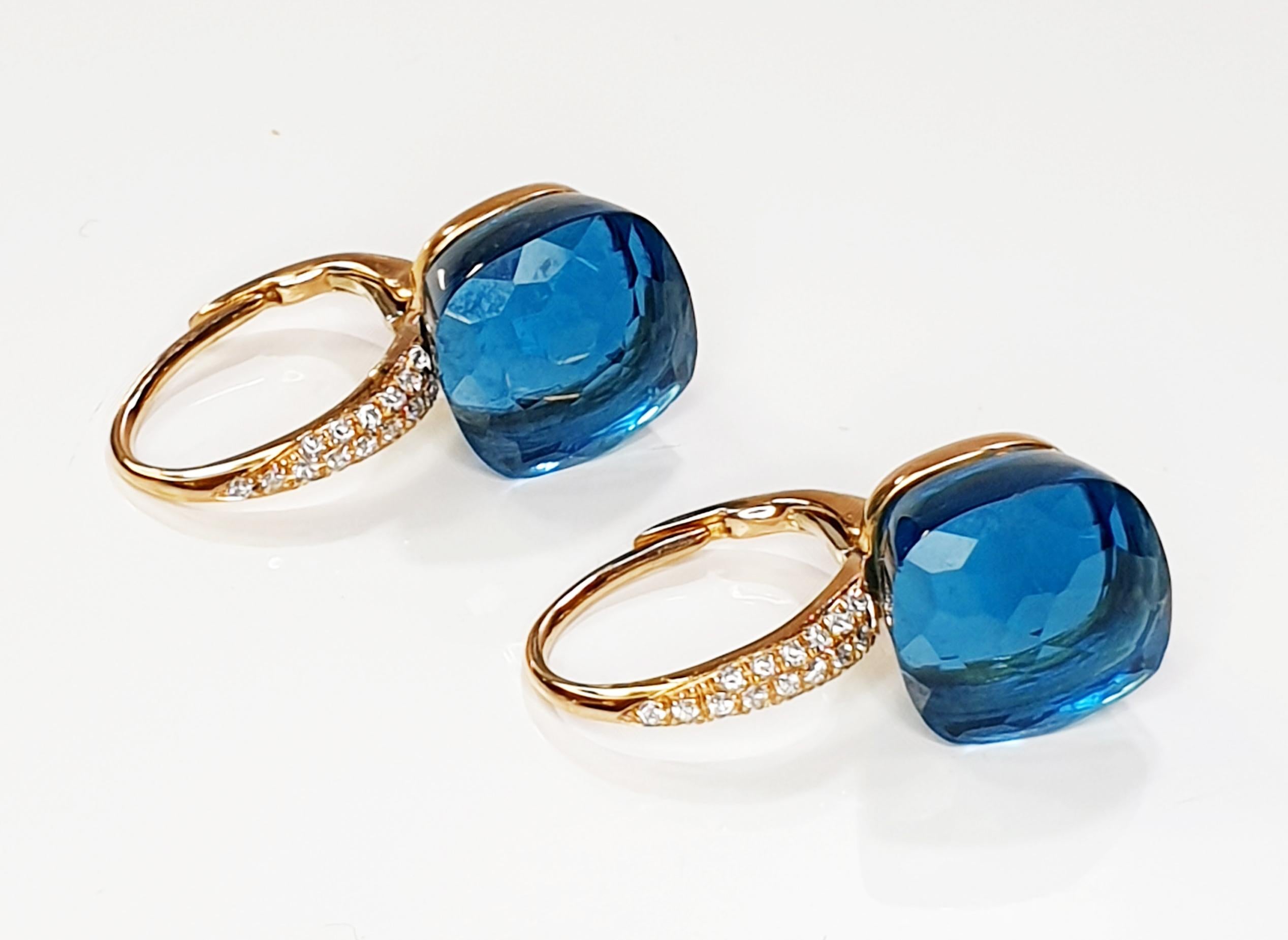 Contemporaneo Topazio blu di Londra sfaccettato 18k  Orecchini pendenti in oro con pavé di diamanti in vendita