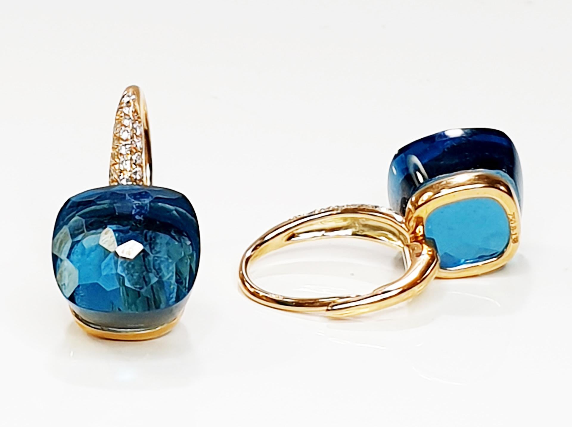 Taglio misto Topazio blu di Londra sfaccettato 18k  Orecchini pendenti in oro con pavé di diamanti in vendita