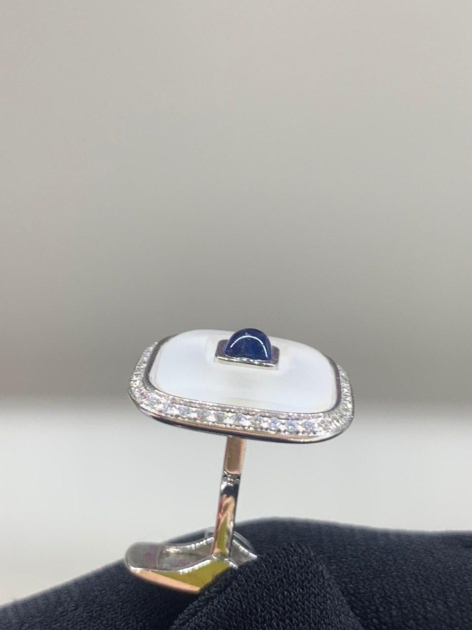 Topaz Blue Sapphire 18 Karat White Gold Fine Jewelry Statement Cufflinks For Sale 5