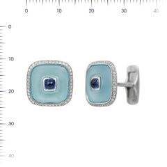 Topaz Blue Sapphire 18 Karat White Gold Fine Jewelry Statement Cufflinks