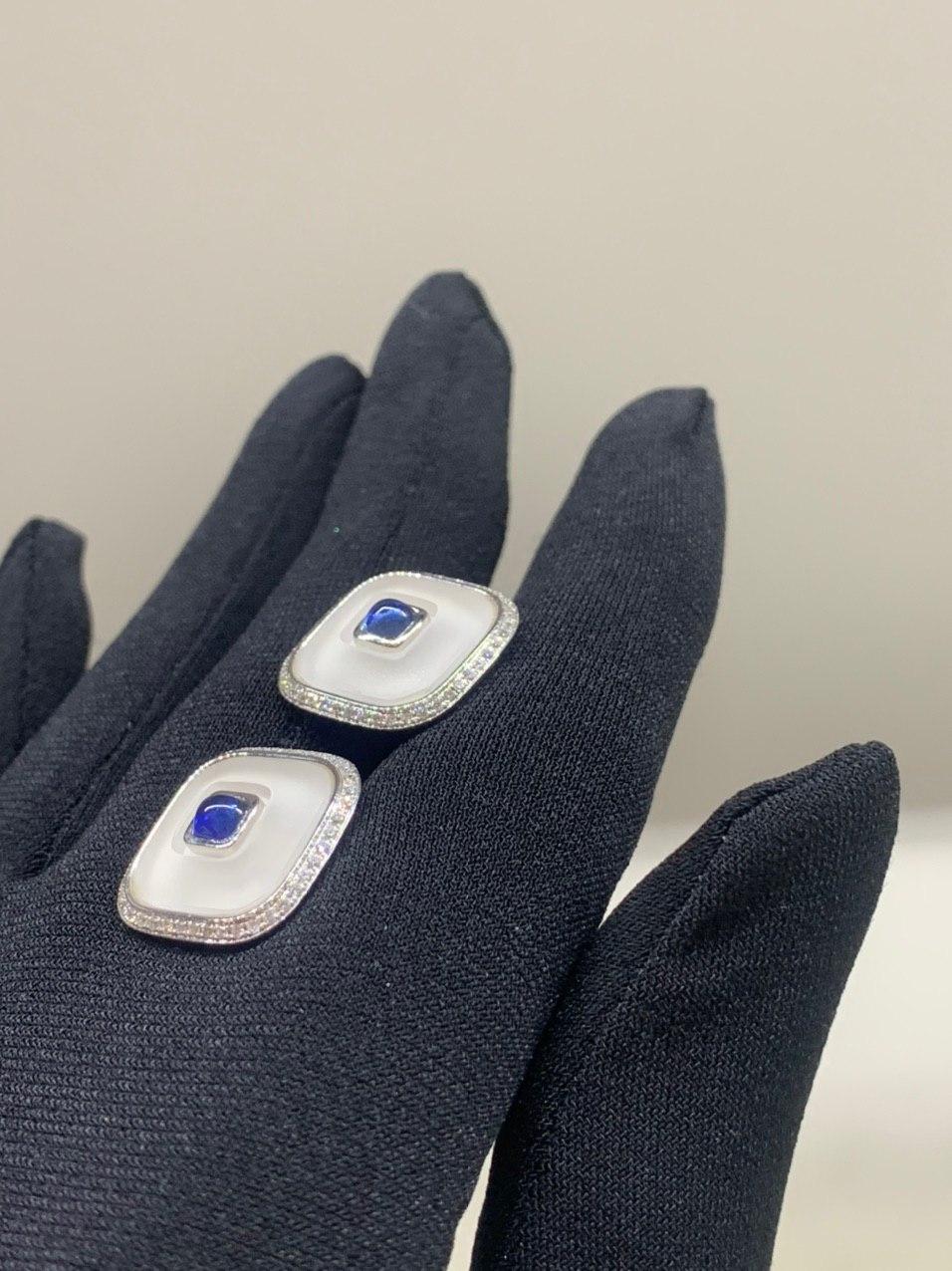 Men's Topaz Blue Sapph 18 Karat White Gold Fine Jewelry Statement Cufflinks